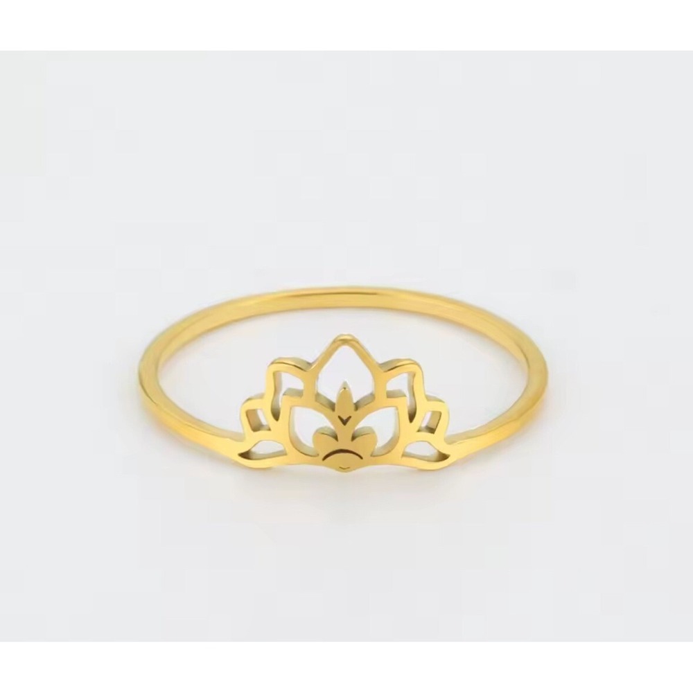 18k Over Silver Lotus Flower Ring Gold Minimalist‎ Stacking Band Women's Jewelry